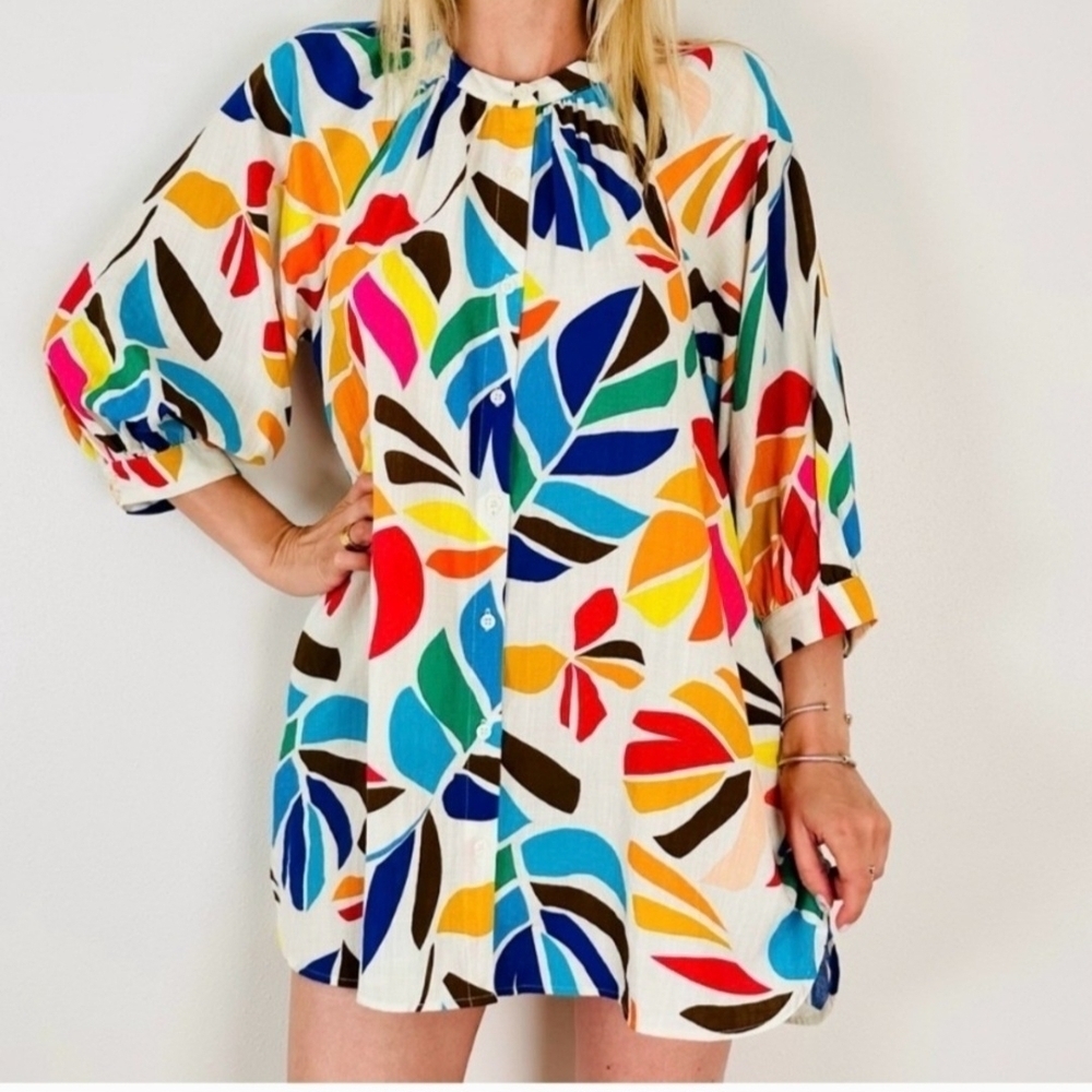 Tabitha Brown Target Colorful Leaf Print Women's Dress size Small